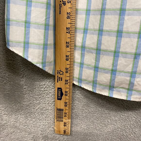 Eddie Bauer Mens Shirt M White Blue Plaid Button Wrinkle Stain Resistant Cotton - Picture 9 of 11